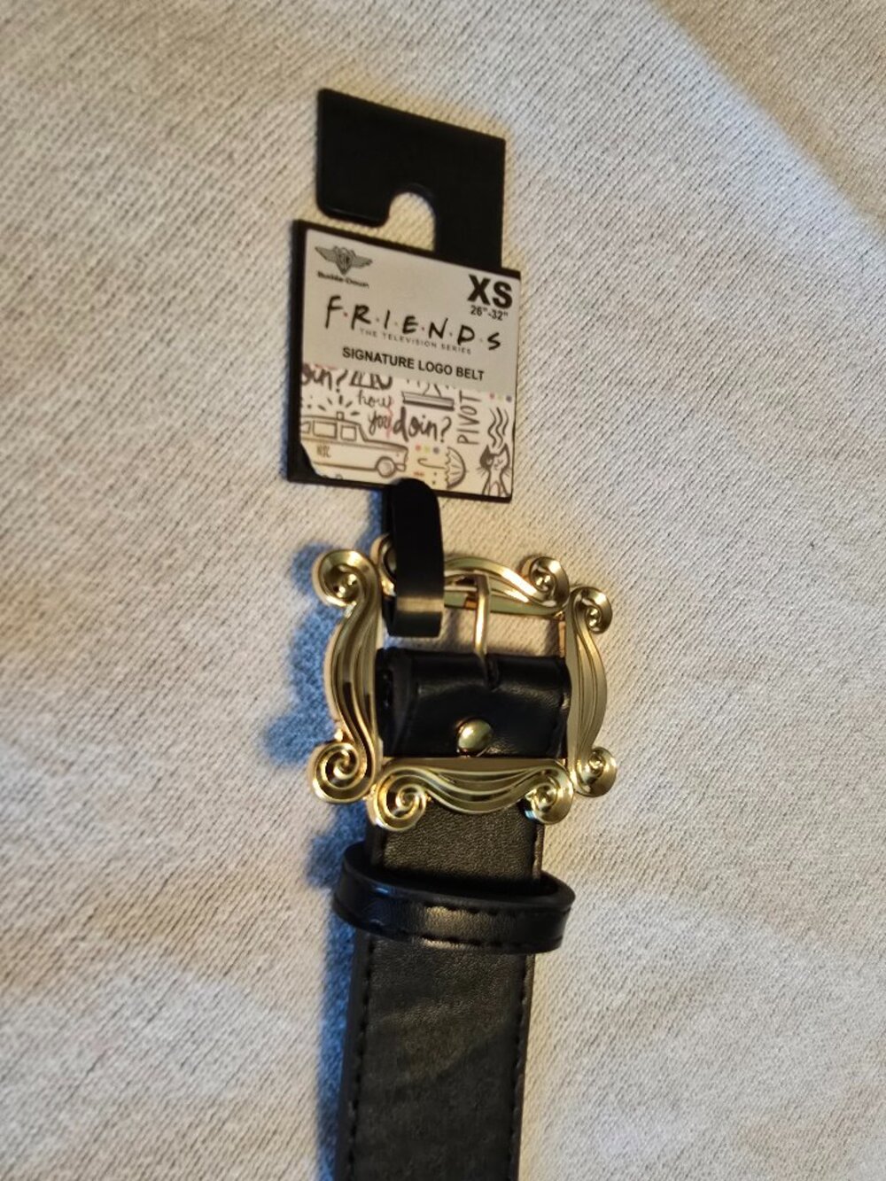 Friends TV Series Signature Logo Belt Black Gold Frame Buckle XS NWT